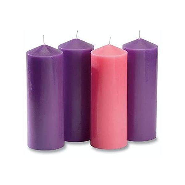 (15cm) - Purple and Pink Wax Pillar Christmas Season Advent Candle Set of 4 ���s�A���i