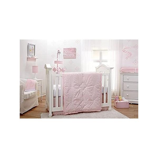NoJo Chantilly 4 Piece Nursery Crib Bedding Set, Pink, White