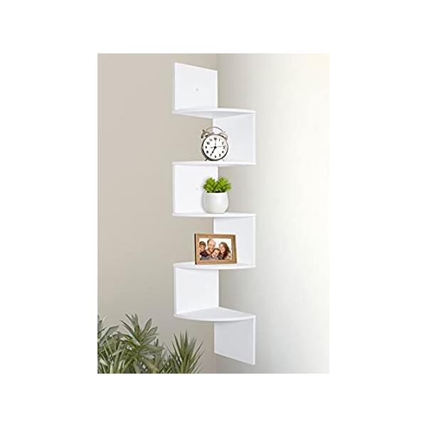 (White) - Greenco 5 Tier Wall Mount Corner Shelves White Finish