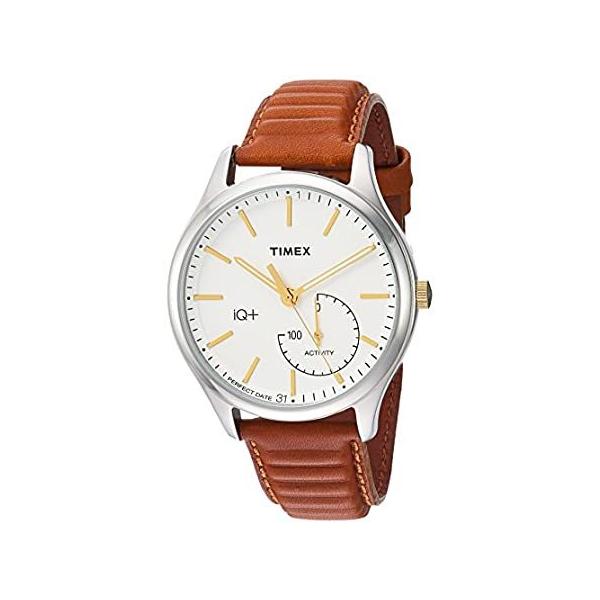 Timex Mens IQ Move Activity Tracker Leather Strap Smart Watch CaramelSilverWhite