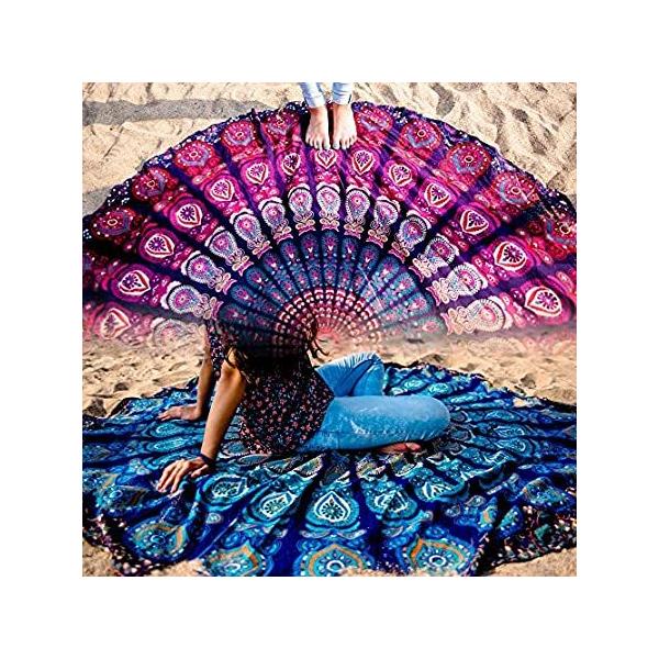 (Set of 2, Blue and Pink/Purple) - Set of 2 Mandala Round Tapestry Hippie I