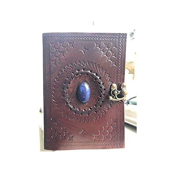 Vintage Embossed Handmade Leather Blue Stone 120 Page Unlined Journal with