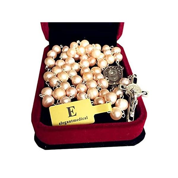 elegantmedical HANDMADE Pink Real Pearls Lourdes Water MEDAL ROSARY BOX CRO sAi