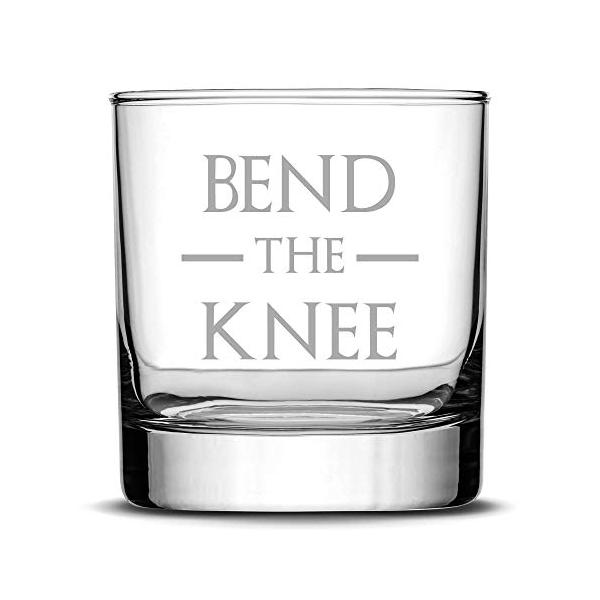 Integrity Bottles Premium Game of Thrones Whiskey Glass, Bend the Knee, Hand Etched 10oz Rocks Glass, Made in USA, Highball Gifts, Sand Carved by Inte