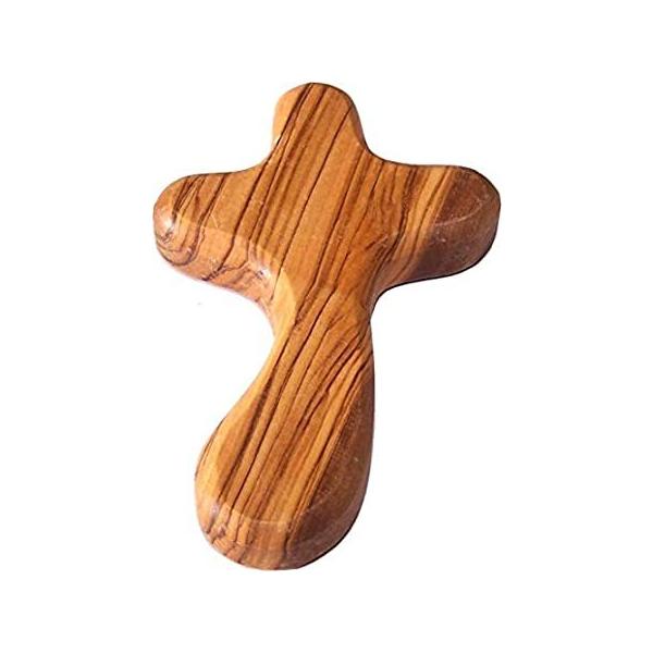 Holy Land Market Perfect Hand fit Olive Wood Cross - Carved Round and with