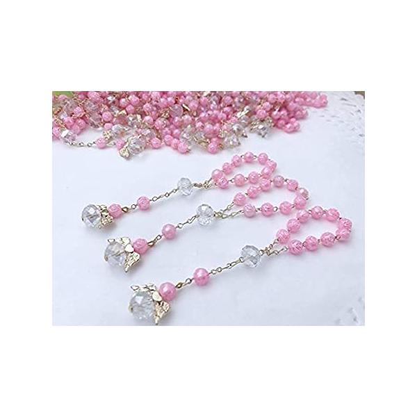 25Pink Gold Plated baptism favors with Angels MIni rosaries/recuerdos de ba ���s�A���i