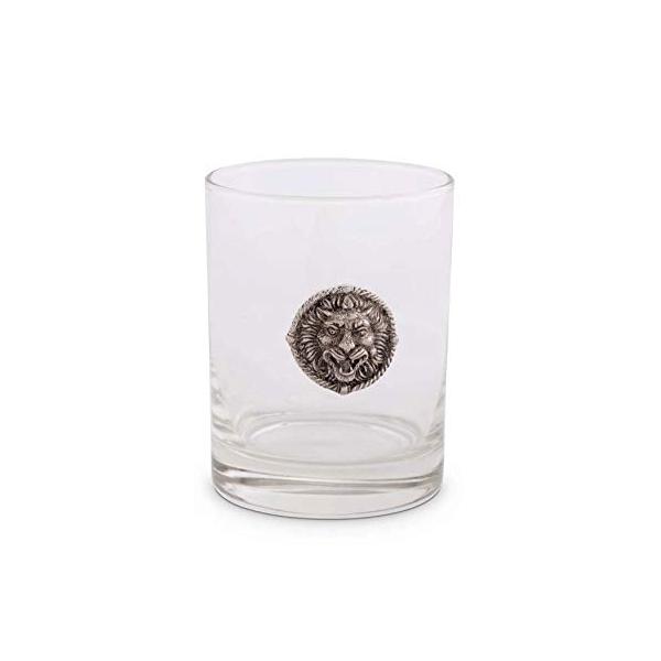 Vagabond House Pewter Lion Head Accent Double Old Fashion/Bar/Whiskey/Juice/Rocks Glass Regal Tumbler 8 oz - Sold as Single