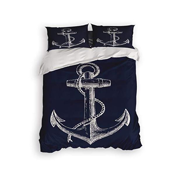 4�Q��set-nautical�A���J�[Navy Blue and White Chevron Zig Zag Ripple�z�c�J�o�[�Z�b�gUltra Soft and Easy Care�V�[�g�L��