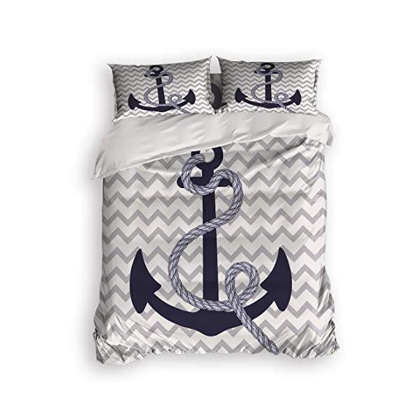 4�Q��set-nautical�A���J�[Navy Blue and White Chevron Zig Zag Ripple�z�c�J�o�[�Z�b�gUltra Soft and Easy Care�V�[�g�L��