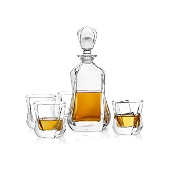 JoyJolt Aurora 5-Piece Crystal Whiskey Decanter Set,100% Crystal Bar Set, C