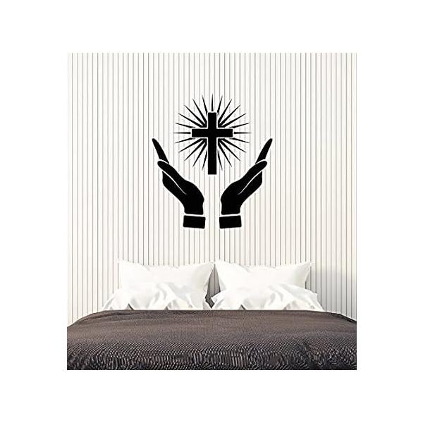 Vinyl Wall Decal Prayer Room Cross Hands Christianity Art Room Stickers Mur