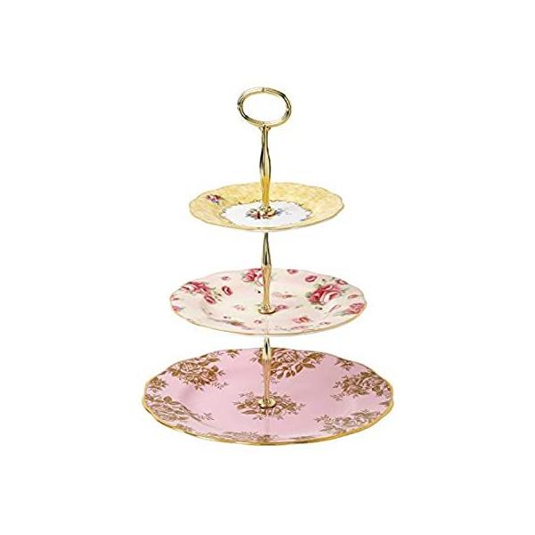 Albert 100 Years 3 Tier Cakestand Bouquet Golden Rose Blue, Bone China, Mu ���s�A���i