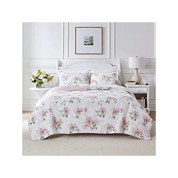 Laura Ashley Honeysuckle Quilt Set Full/Queen Pastel Pink ���s�A���i