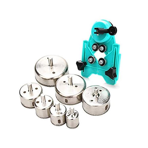 Hole Saw Set, 7Pcs Diamond Drill Bits with Hole Saw Guide Jig Fixture, 1-3.