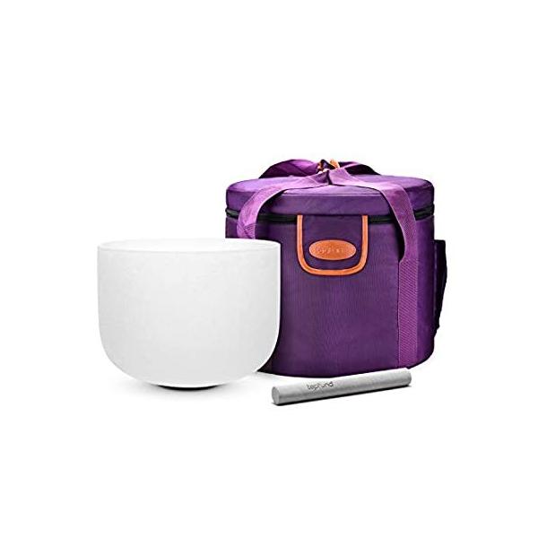 TOPFUND F Note Crystal Singing Bowl Heart Chakra 10 inch, Heavy Duty Carryi