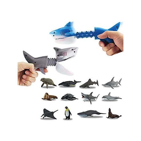 DINOBROS Hungry Shark Grabber Toys 2 Shark Grabbers with 12 Mini Sea Animal sAi