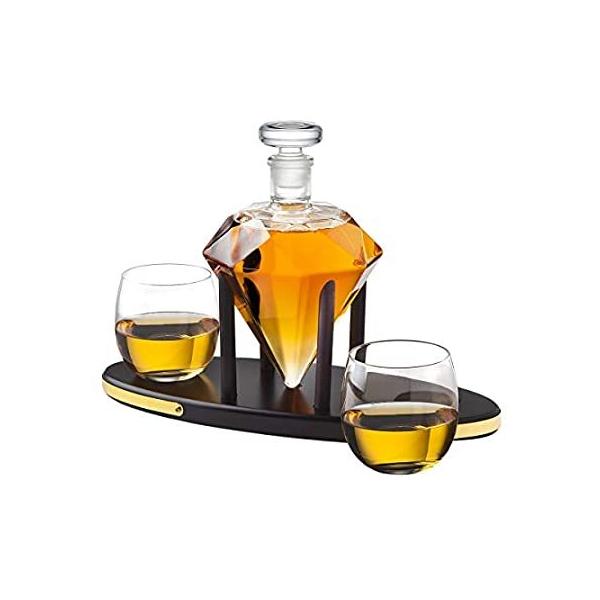 Whiskey Decanter Diamond set with 2 Cocktail Whisky Glasses - for Liquor, S