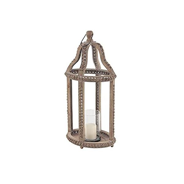 Deco 79 Rustic Wood and Glass Candle Lantern, 10"W x 29"H, Brown, Clear
