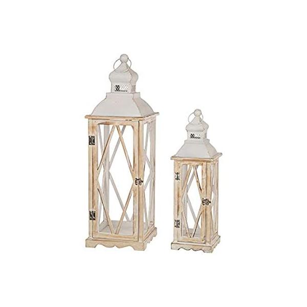 glitzhome Farmhouse White Wood Metal Lanterns Decorative Hanging Candle Lan