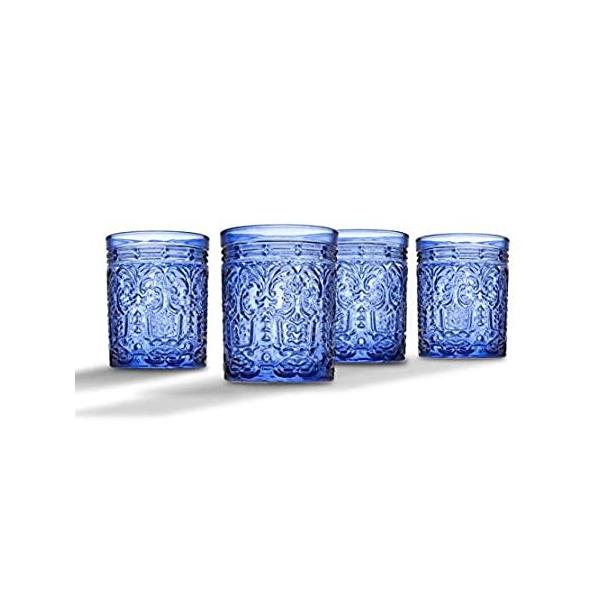 Jax Double Old Fashioned Beverage Glass Cup by Godinger &amp;#x2013; Blue &amp;#x2013; Set of 4