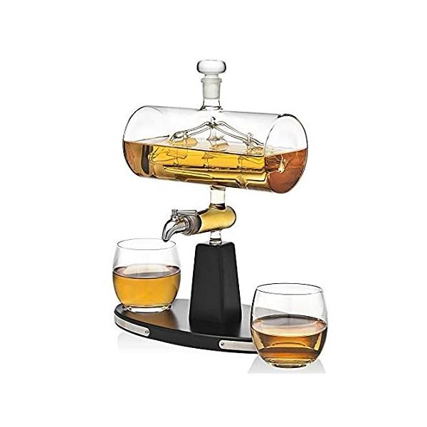 Godinger Whiskey Decanter Dispenser with 2 Whisky Tumbler Glasses - for Liq