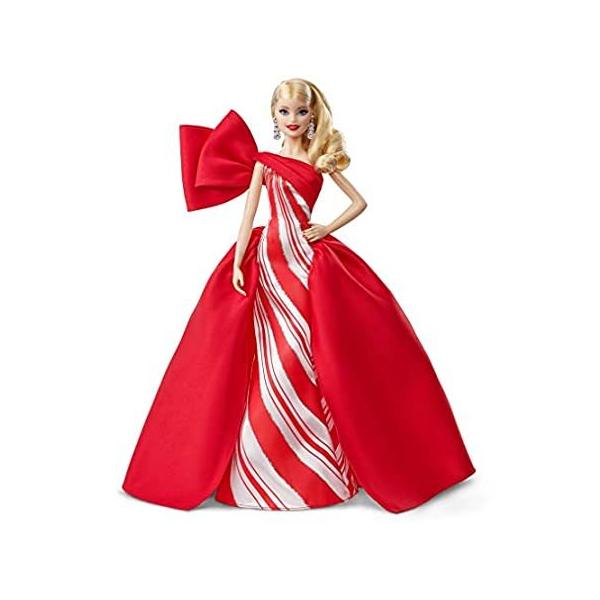 2019 Holiday Barbie doll, 11.5-inch, Blonde, Wearing Red and White Gown, wi