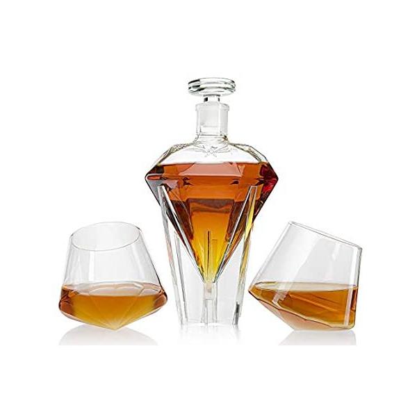 The Wine Savant Diamond Whiskey And Wine Decanter Set, Diamond Wine Glass H
