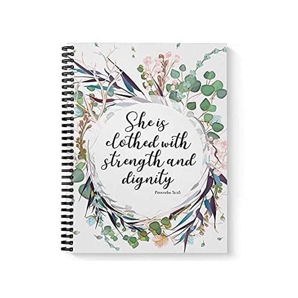 Softcover Clothed with Strength 8.5" x 11" Religious Spiral Notebook/Journa