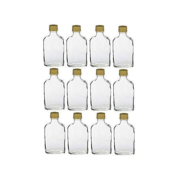 Nakpunar 12 pcs Glass Flask Bottles with Gold Tamper Evident Cap (12, 200 m