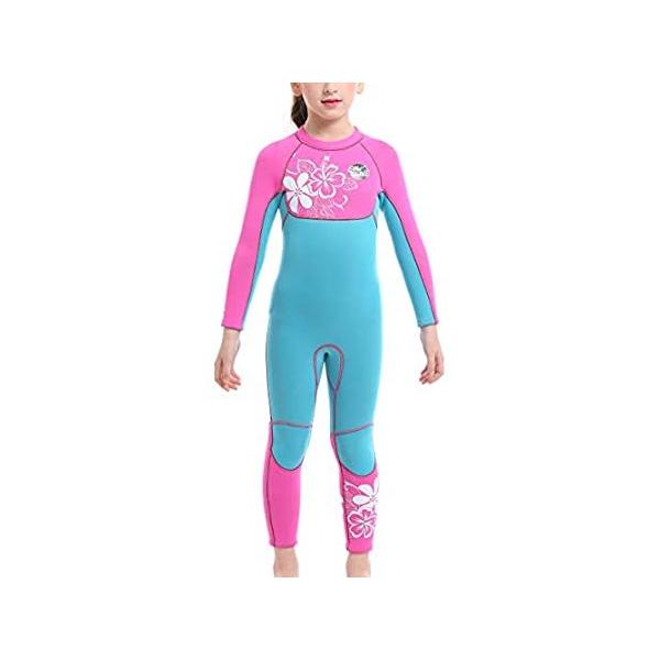 SLINX 女児用 3mm ネオプレン サーマル 暖かい ウェットスーツ UPF 50+ 日焼け防止 スイムスーツ ダイビング フルスーツ スイムウェ