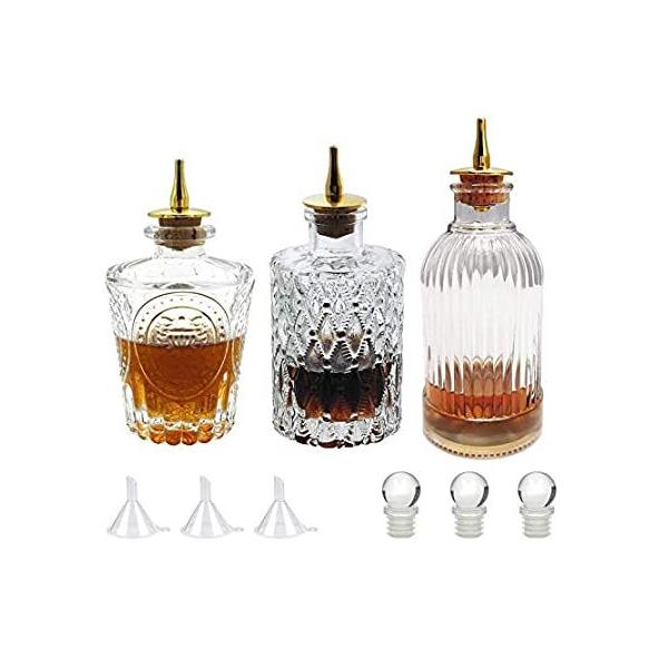 Bitters Bottle Set - Glass Vintage Bottle, Decorative Bottles with Zinc All