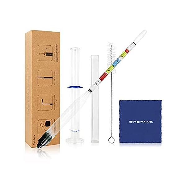 Circrane Hydrometer &amp; Glass Test Jar Set, Triple Scale Alcohol Hydrometer w