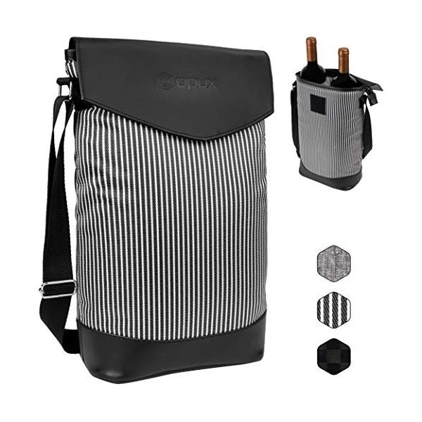 OPUX Insulated 2 Bottle Wine Carrier | Portable Wine Tote Cooler Bag | Adjustable Shoulder Strap | Padded Protection | Wine Lover Gift for BYOB, Wine