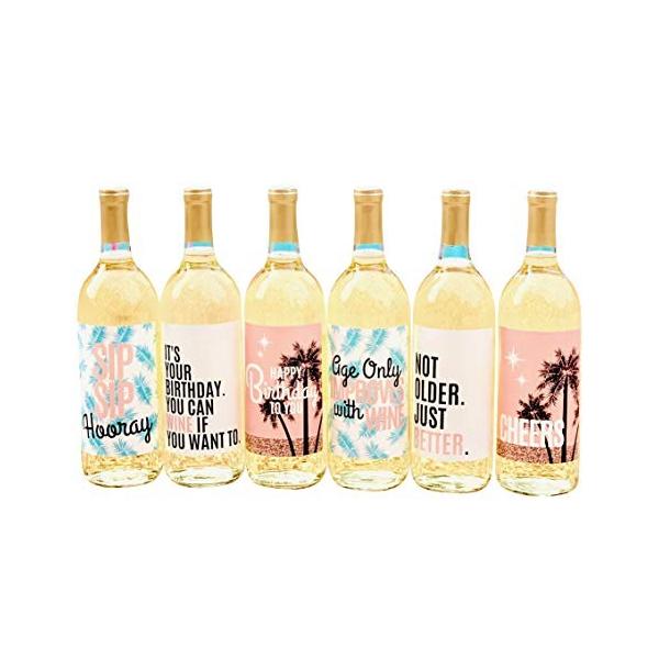 6 Birthday Wine Bottle Labels or Stickers Present, Bday Gifts For Women, Funny Party Decorations Supplies For Wife, Girl Mom, Perfect for 21st, 25th,