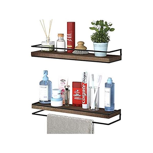 Meangood Floating Shelves Wall Mounted Set of 2, Rustic Wood Wall Storage S