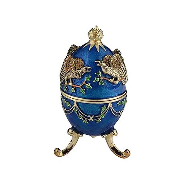 Blue Russian Egg with Eagles Music Playing Trinket Box Faberge Egg Decorate