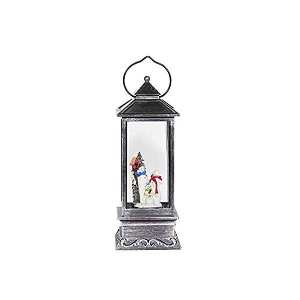 Alpine Corporation QVA126SL Lantern Snowman Snow Globe Holiday D&amp;#xE9;cor, Black