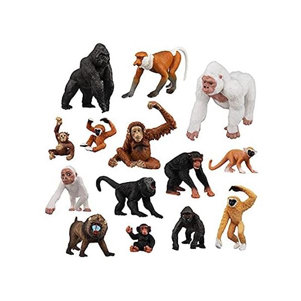 TOYMANY 14PCS Various Monkeys &amp; Gorillas Figurines Playset, Plastic Jungle  sAi