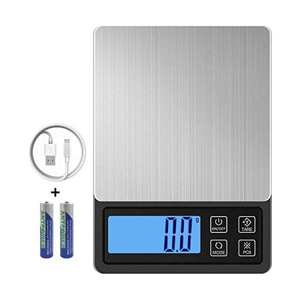 Feadem USB Rechargeable Digital Kitchen Scale, 3000g/0.1g High Accuracy Precision Multifunction Food Meat Weed Jewelry Scale with HD Back-Lit LCD Disp