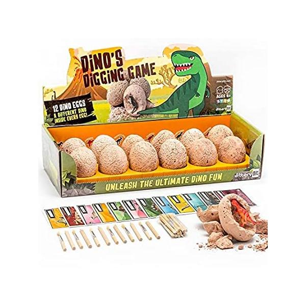 JITTERYGIT Dinosaur Toys for Kids - Easter Eggs - 12 Basket Stuffers Diggin ���s�A���i