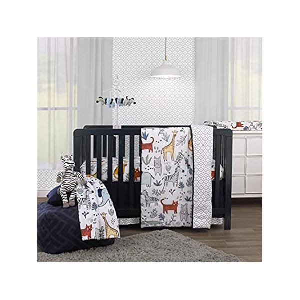 Carter's Safari Party - 4Piece Nursery Crib Bedding Set - Comforter, Fitted