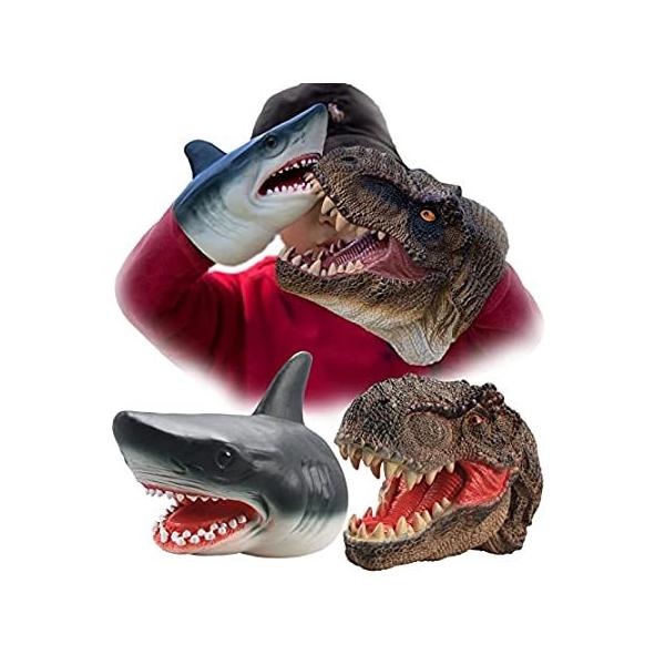 Gemini&amp;Genius Tyrannosaurus &amp; Shark Hand Puppets Jurassic Dinosaur and Mari sAi