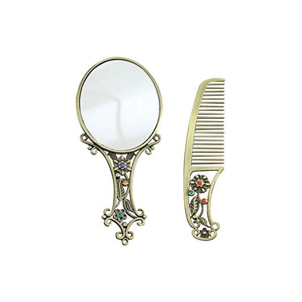 Pixnor Vintage Metal Hand Mirror Comb Set Antique Handheld Mirror With Handle Hollow Vanity Makeup Mirror Comb Set Ee Unila Ac Id