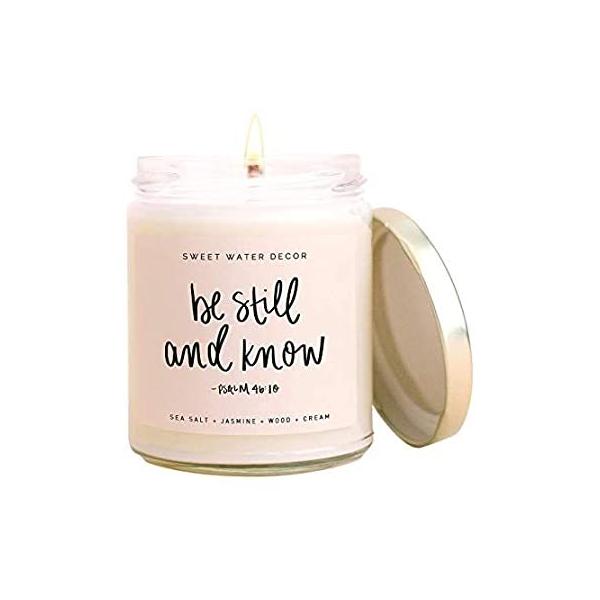 Sweet Water Decor, Be Still and Know, Sea Salt, Jasmine, Cream, and Wood Sc ���s�A���i