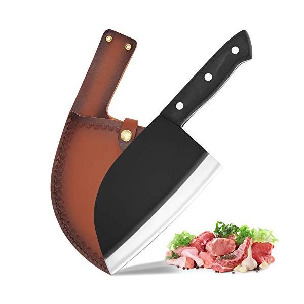 Butcher Knife - imarku 7-inch Kitchen Chopper Knife Full Tang Serbian Chef Knife High Carbon Clad Steel Meat Cleaver with Leather Knife Sheath