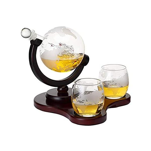 Verolux Whiskey Globe Decanter Set with 2 Glasses in Gift Box - for Liquor,