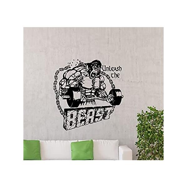 Gym Wall Decal Beast Mode Sign Gorilla with Barbell Motivational Quote Fitn