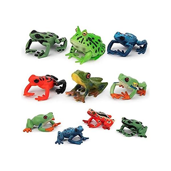 TOYMANY Frog Toy Figures Forest Animal Figurines, 10PCS Plastic Rubber Real ���s�A���i