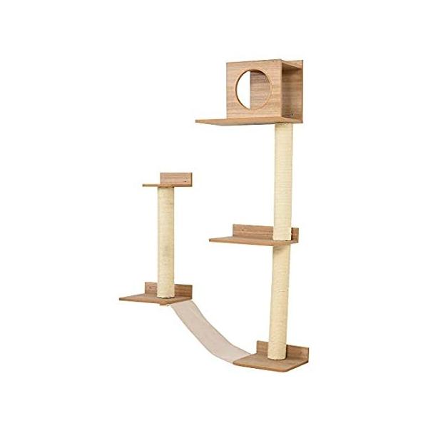 PawHut Wall-Mounted Multi-Level Cat Tree Activity Tower with Sisal-Covered