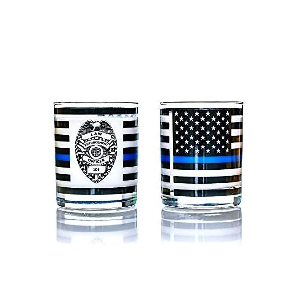 Greenline Goods Thin Blue Line Police Officer Whiskey Old Fashioned Glasses